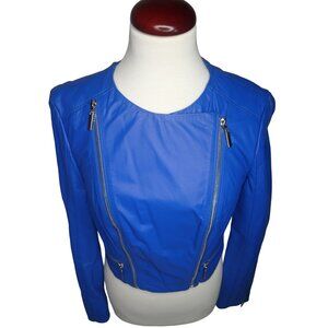 Bebe Bright Blue Biker Zip Up Sleeves Leather Jacket Women's M
